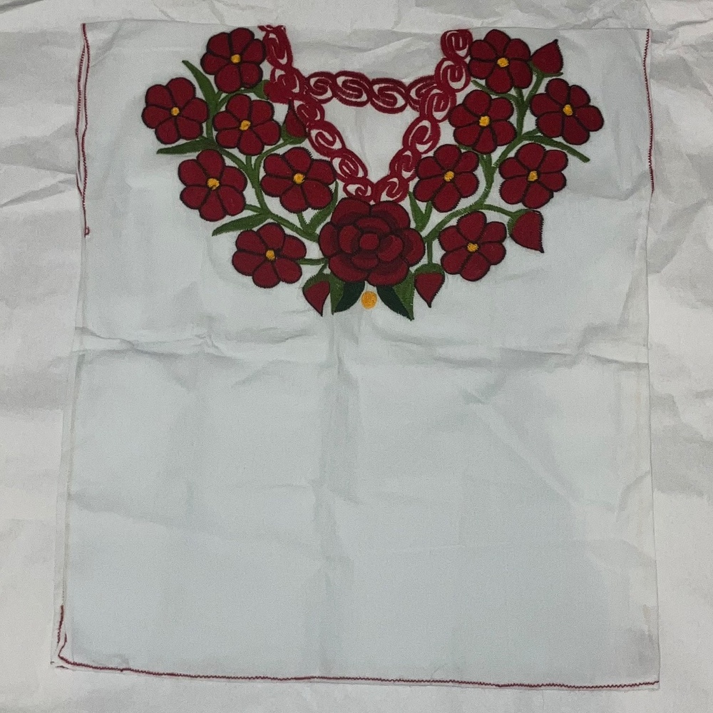 Red and white embroidered top